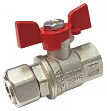 Кран шаровой латунь никель 11Б27фт1М Ду 15 Ру50 ВР/нак. гайка полнопроходной бабочка красная VALFEX VF.241.NB1.012.PREMIUM