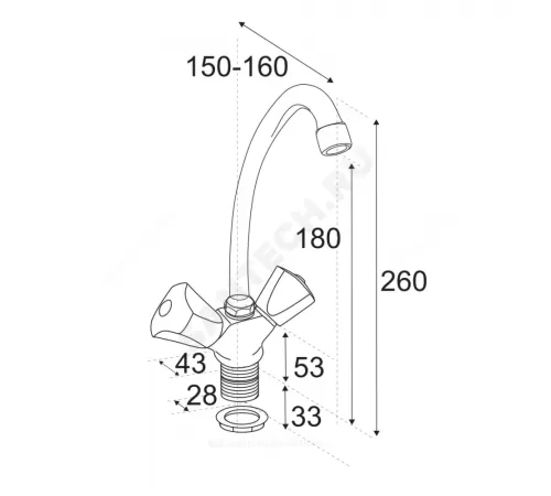 Смеситель для кухонной мойки двуручный Стандарт ЦС-СМ 12г Пл. Бел маховик Центр Сантехники (Подольск) СМ506401