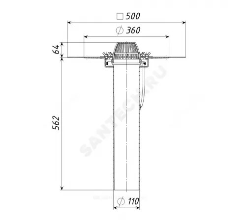Воронка кровельная с вертикальным выпуском PP Дн 110 c листвоуловителем, прижимным фланцем из нержавеющей стали Татполимер ТП-01.100/6/В