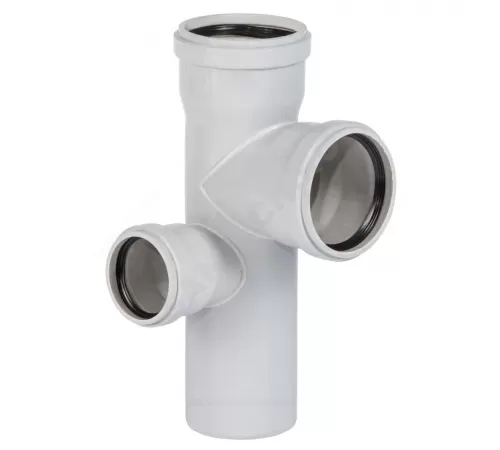 Крестовина PP-MD 2-уровневая левая бесшумная светло-серая Skolan Safe SKEPL Дн 110х110х78х87гр (DN110х110х75) б/нап в/к Ostendorf 335975