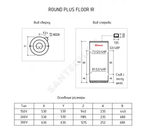Водонагреватель электрический накопительный 200 л 6 кВт ROUND PLUS IR THERMEX SpT068697