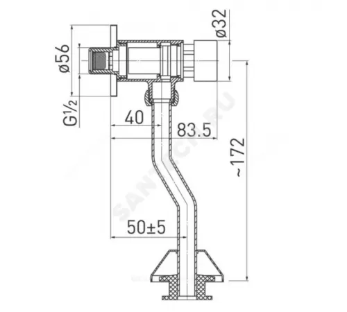 Кран для писсуара нажимной латунь с декоративной чашкой Selena
