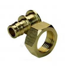 Соединитель для PE-X труб радиальный латунь Дн 16х3/4" под плоское уплотнение с накидной гайкой с прокладкой РОС
