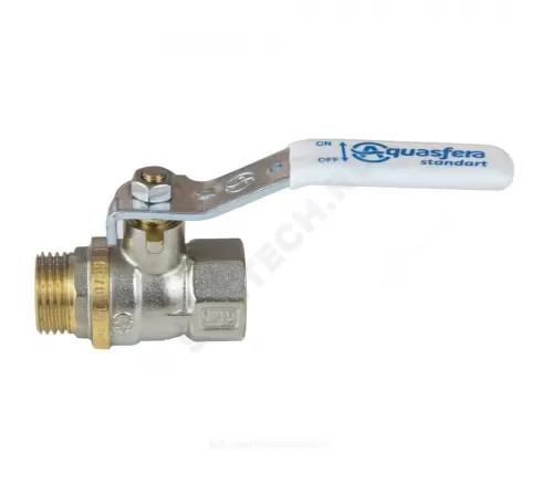 Кран шаровой латунь никель 1103 Standard Ду 15 Ру40 ВР/НР полнопроходной рычаг белый Aquasfera 1103-01 .