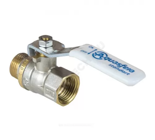 Кран шаровой латунь никель 1103 Standard Ду 15 Ру40 ВР/НР полнопроходной рычаг белый Aquasfera 1103-01 .