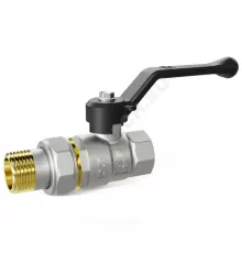 Кран шаровой латунь никель Pride Ду 15 Ру40 ВР/"американка" рычаг черный аналог 11б27п1 LD 47.15.В-ГШ.Р