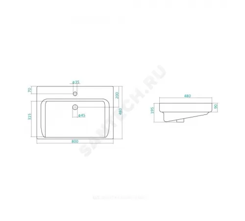 Умывальник мебельный Тигода 80 1 отверстие под смеситель по центру Santek 1.WH30.2.084