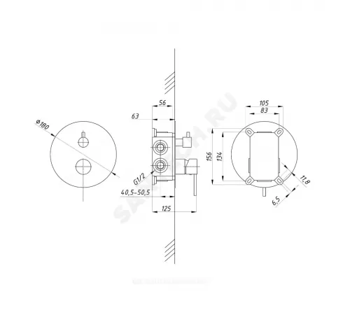 Смеситель встраиваемый для душа одноручный STANDART ПСМ-ST-02 Профсан PSM-ST-02