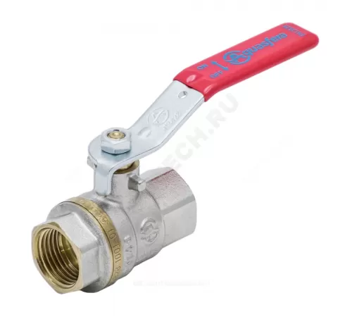 Кран шаровой латунь никель 1001 Euro Ду 50 Ру16 ВР полнопроходной рычаг красный Aquasfera 1001-06