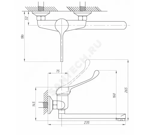 Смеситель для кухонной мойки хирургический локтевой одноручный МЕДИК ПСМ-508-КТ/055 Профсан PSM-508-055