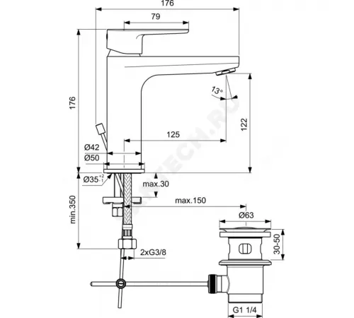 Промо-комплект для ванны с душем CERATHERM T100 Ideal Standard BC985AA