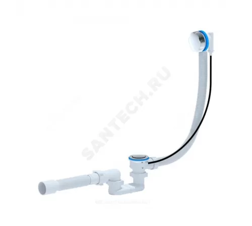 Слив-перелив для ванны плоский полуавтоматический (тросик) 1 1/2"x40 с гофрой 40х50 слив клапан, пробка D=46мм АНИ Пласт ЕМ701