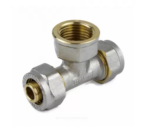 Тройник МП латунь никель обжим Дн 32х1"х32 ВР ГОСТ 32415-2013 7013 Aquasfera 7013-05