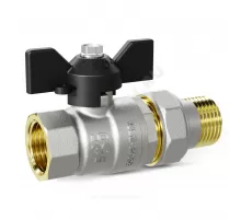 Кран шаровой латунь никель Pride Ду 32 Ру25 ВР/"американка" бабочка черная аналог 11б27п1 LD 47.32.В-ГШ.Б