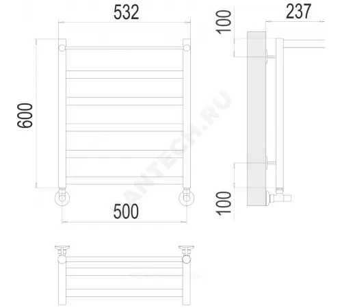Полотенцесушитель водяной нерж сталь Лесенка (1/2") ВР 500х600мм 6П нижнее подключение Хендрикс Терминус 4670078530400