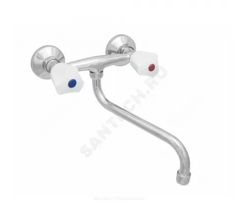 Смеситель для кухонной мойки двуручный нижний излив ЭКО ЦС-СМ 294 К Пл. Бел маховик Центр Сантехники (Подольск) ЭМ910301