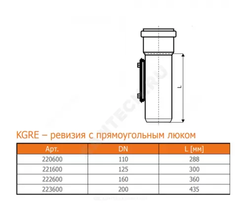 Ревизия НПВХ коричневая Дн 125 б/нап с прямоугольной крышкой KGRE Ostendorf 221600