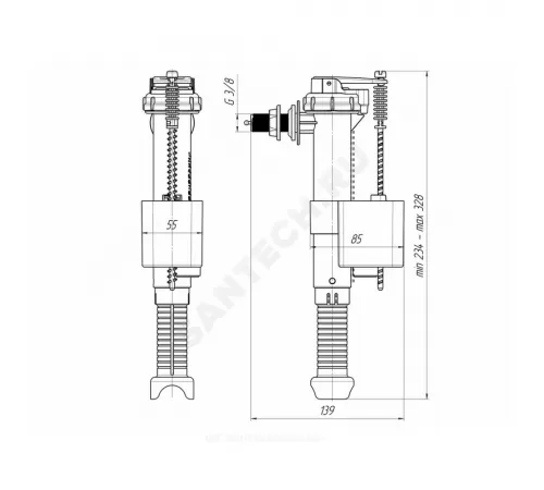 Арматура для бачка наливная 3/8" боковое подключение АНИ Пласт WC5030