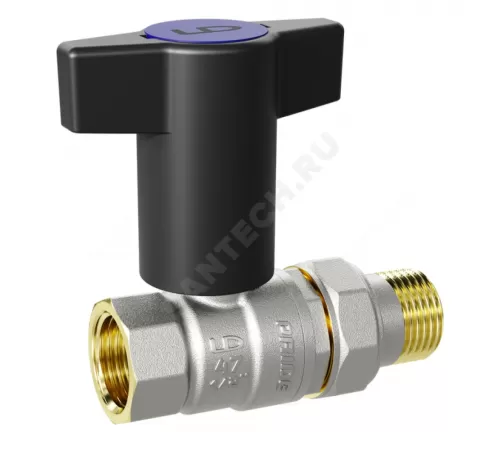 Кран шаровой латунь никель Pride Ду 20 Ру40 ВР/"американка" с Т-рукояткой красной/синей аналог 11б27п1 LD 47.348.20 RB