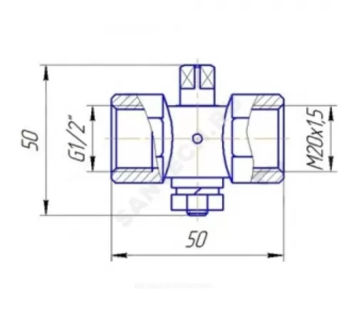 Кран для манометра 3-ходовой латунь 11б18бк Ду 15 Ру16 ВР G1/2"-М20х1,5 без рукоятки без фланца ВИПРА КПТ 3.00.00