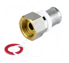 Соединитель МП латунь никель пресс Дн 16х1/2" под плоское уплотнение с накидной гайкой ГОСТ 32415-2013 8013 Aquasfera 8013-01