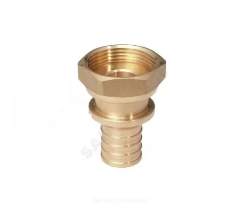 Соединитель для PE-X труб аксиальный бронза Дн 20х3/4" под плоское уплотнение с накидной гайкой RAUTITAN RX+ Rehau 14563381001 (13660781001)