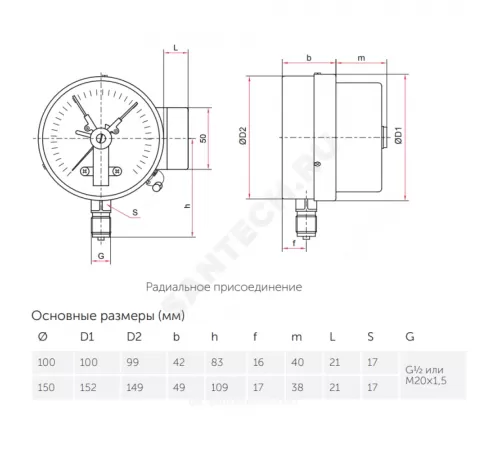 Манометр сигнализирующий ТМ-510Р.05 радиальный Дк100мм 0-0,6 МПа кл.1,5 G1/2" исполнение 5 с электроконтактной приставкой Росма 00000007334