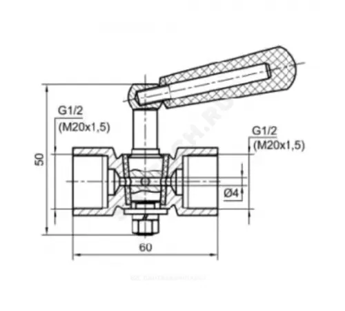Кран для манометра 3-ходовой латунь Ду 15 Ру25 ВР М20х1,5 с рукояткой без фланца ЭКОМЕРА КТХ-MF-MF