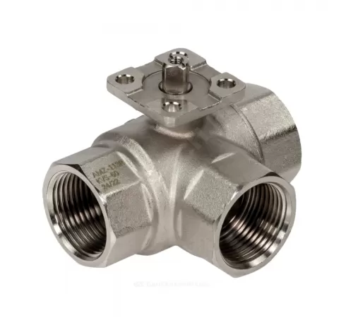 Кран шаровой латунь никель 3-ход AMZ-113R Ду 25 Ру40 ВР полнопроходной под эл/привод Ридан 082G5420R