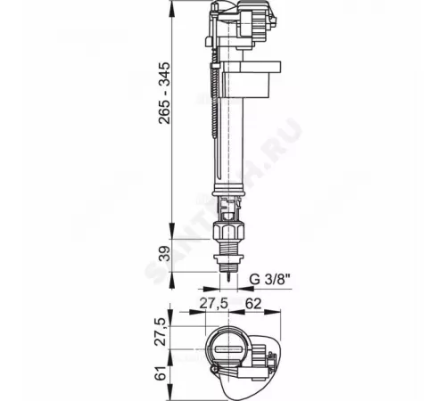 Арматура для бачка наливная 3/8" нижнее подключение Alca Plast A17-3/8"