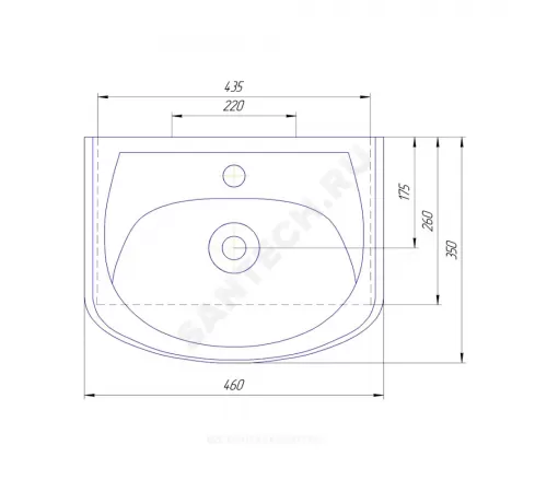 Умывальник мебельный УЮТ 45 1 отверстие под смеситель по центру белый Rosa (Кировская керамика)