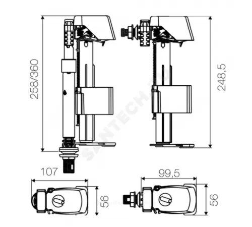 Арматура для бачка наливная AZOR COMBI 1/2" нижнее/боковое подключение OLI 562560