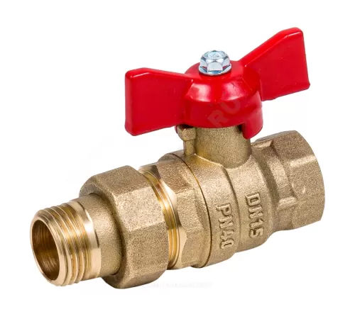 Кран шаровой латунь Стандарт Ду 15 Ру40 ВР/"американка" полнопроходной бабочка Dist 341Б