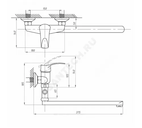 Смеситель для ванны с душем одноручный ПЛЮС ПСМ-523-КТ/023 Профсан PSM-523-023