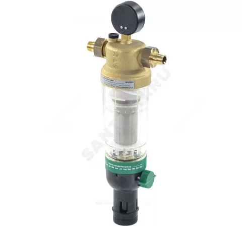 Фильтр сетчатый T-образный латунь Ду 25 Ру16 Тмакс=40 oC G1" НР F76S с манометром с обратной промывкой с краном Honeywell-Braukmann F76S-1"AA