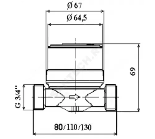 Счётчик г/в крыльчатый одноструйный Ду 15 Ру16 Qn=1,5 м3/ч 90С L=110мм резьба Б/К IP54 WFW20 Итэлма