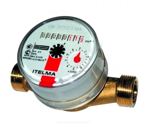 Счётчик г/в крыльчатый одноструйный Ду 15 Ру16 Qn=1,5 м3/ч 90С L=110мм резьба Б/К IP54 WFW20 Итэлма