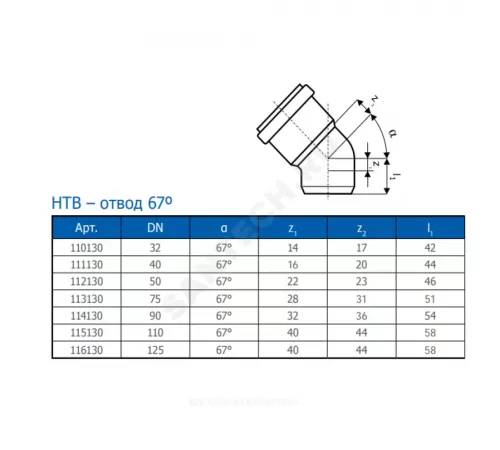 Отвод PP-H серый HT HTB Дн 32х67гр б/нап в/к Ostendorf 110130