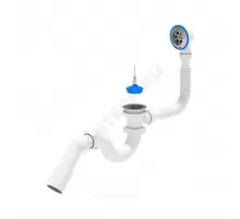 Слив-перелив для ванны трубный с пробкой на цепочке 1 1/2"x40 с переходной трубкой 45гр 40/50 выпуск с нержавеющей решёткой D=70мм АНИ Пласт E151