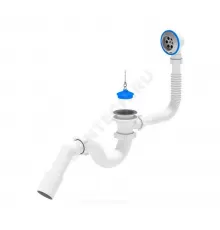 Слив-перелив для ванны трубный с пробкой на цепочке 1 1/2"x40 с переходной трубкой 45гр 40/50 выпуск с нержавеющей решёткой D=70мм АНИ Пласт E151