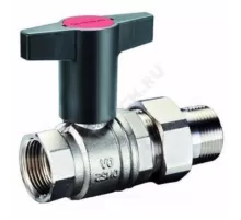 Кран шаровой латунь никель Optibal Ду 25 Ру16 ВР/"американка" полнопроходной с Т-рукояткой красной удлиненная ручка Oventrop 1075708