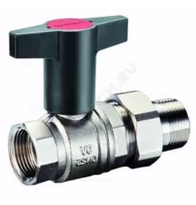 Кран шаровой латунь никель Optibal Ду 25 Ру16 ВР/"американка" полнопроходной с Т-рукояткой красной удлиненная ручка Oventrop 1075708