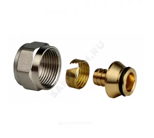 Переходник для PE-X/PE-RT труб обжим латунь Дн 16х2,2х1/2" под конус с накидной гайкой RTP (РосТурПласт) 29304