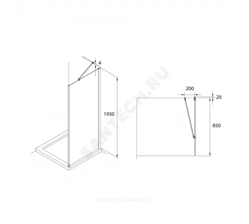 Стенка душевая Capital 900х1950мм прозрачное стекло профиль черный Roca M4409016M