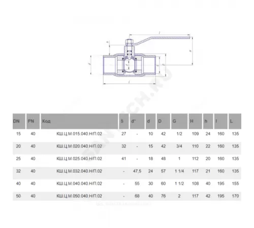 Кран шаровой сталь КШ.Ц.М Ду 40 Ру40 ВР L=155мм LD КШ.Ц.М.040.040.Н/П.02