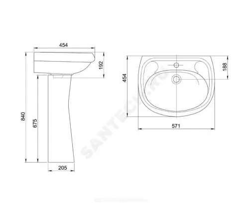 Умывальник Воротынский 57 1 отверстие под смеситель по центру белый Santeri 1.3111.7.S00.10B.0.