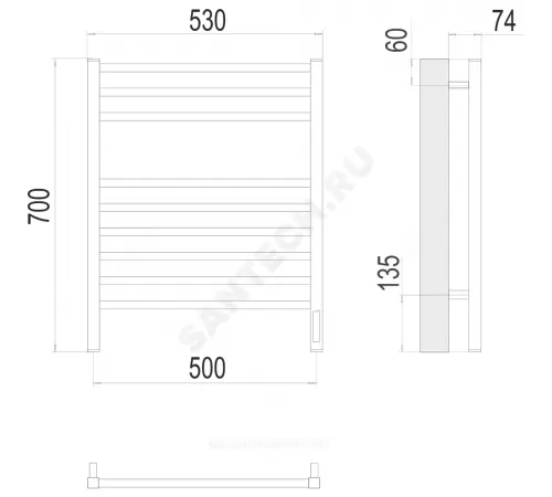 Полотенцесушитель электрический нерж сталь Лесенка 224 Вт 500х700мм 9П со встроенным диммером справа Ватикан Терминус 4670078526229