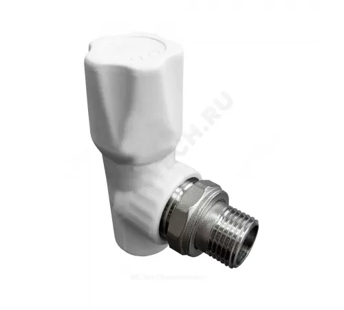 Клапан (вентиль) PP-R запорный белый Дн 20х1/2" Ру25 НР угловой для радиатора VALFEX 1014720012