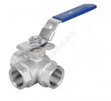 Кран шаровой нерж SS316 3-ходовой Г-образный Ду 8 Ру63 ВР под электропривод с рукояткой ISO F03/F04 полнопроходной Benarmo