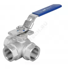 Кран шаровой нерж SS316 3-ходовой Г-образный Ду 8 Ру63 ВР под электропривод с рукояткой ISO F03/F04 полнопроходной Benarmo